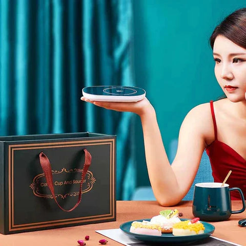 Ceramic Coffee Cup with Automatic Heating Pad | only in green color.