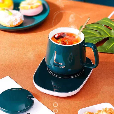Ceramic Coffee Cup with Automatic Heating Pad | only in green color.